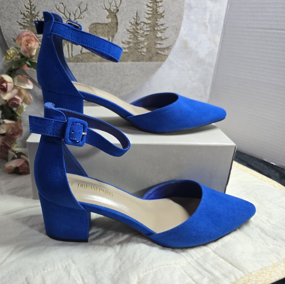 Dream Pairs Annee Royal Blue Faux Suede Block Heels with Ankle Strap SZ 11 - Picture 2 of 9
